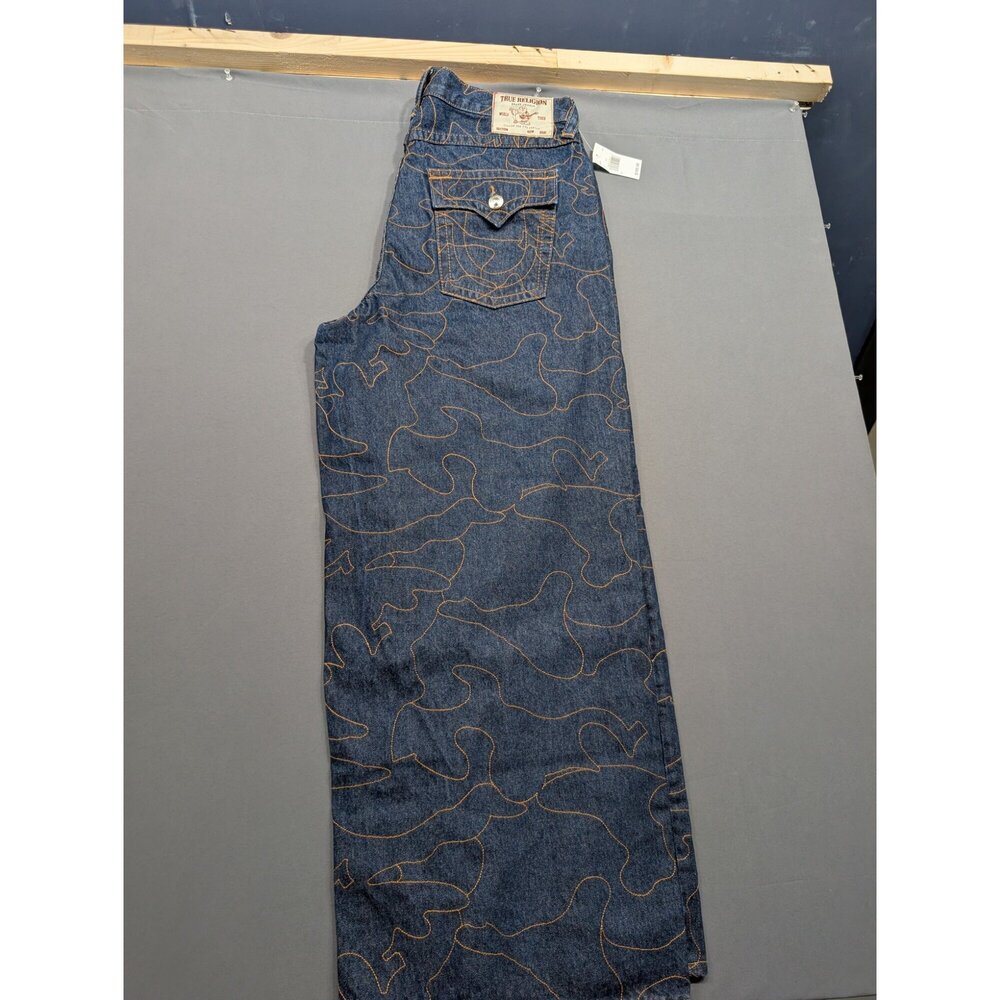 True Religion Mikey Baggy AF Jeans 34 Camo Stitch Dark Wash NWT